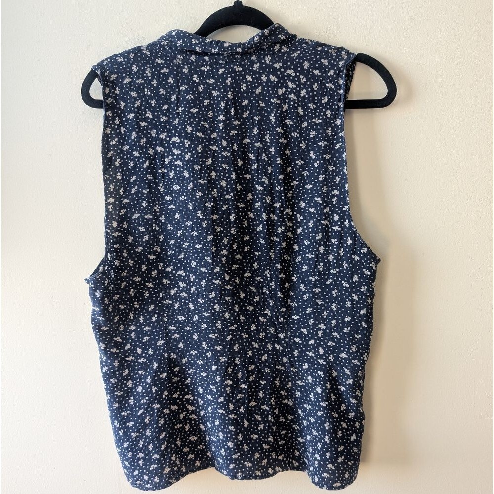 Vintage Ann Taylor All Silk Blouse Button Vest Navy Print Size 8 - Picture 2 of 6